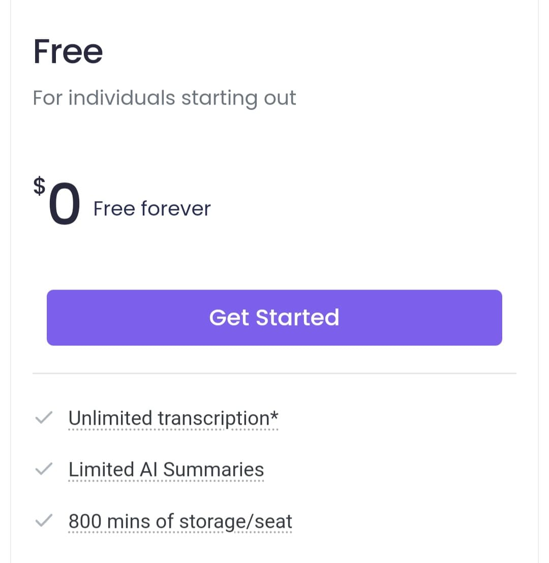 مزايا الباقة المجانية في Fireflies.ai