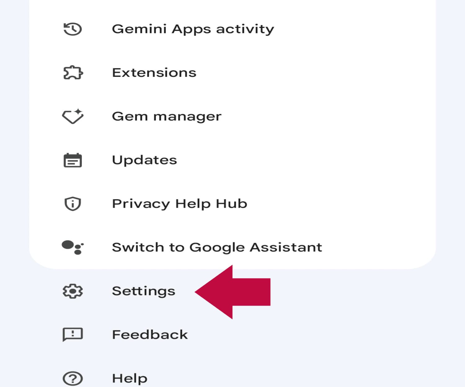 Gemini live settings الذهاب إلى إعدادات تطبيق Gemini