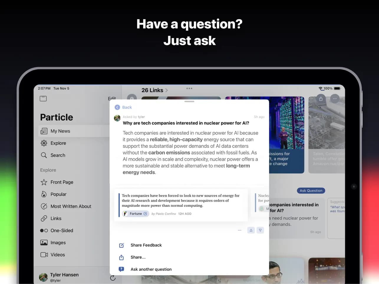 Particle AI News app الحصول على الأخبار باستخدام تطبيق الذكاء الاصطناعي Particle