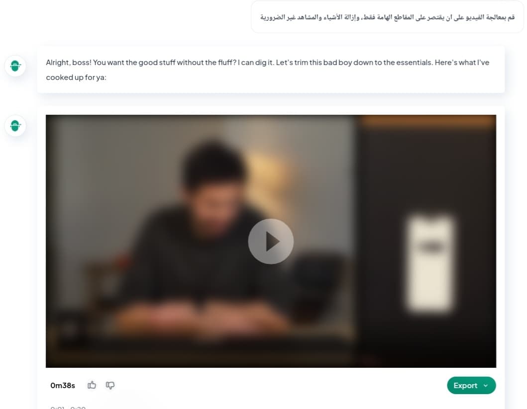Screenshot showing the process of removing unnecessary parts from a video and compiling important scenes using Eddie AI.