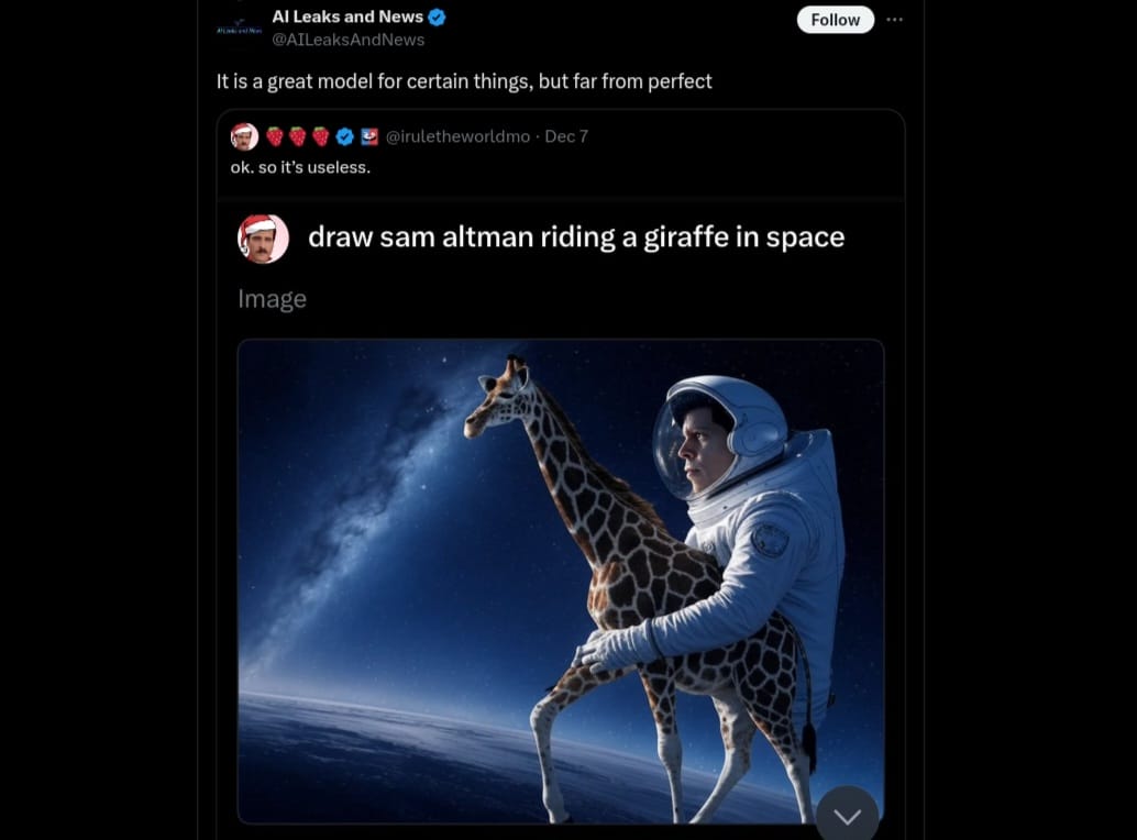 أحد منشورات المستخدمين في منصة X، تظهر صورة بها عيوب لسام ألتمان تم توليدها باستخدام Aurora