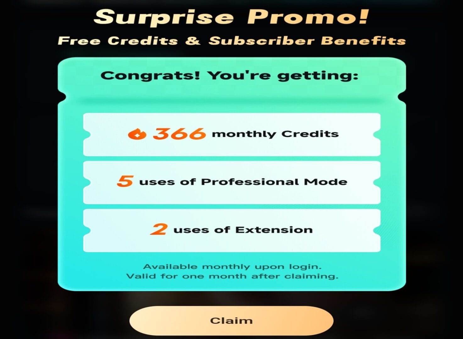 Features of the free plan in Kling AI: 166 renewable monthly credits, three professional mode trials, and two video extensions.