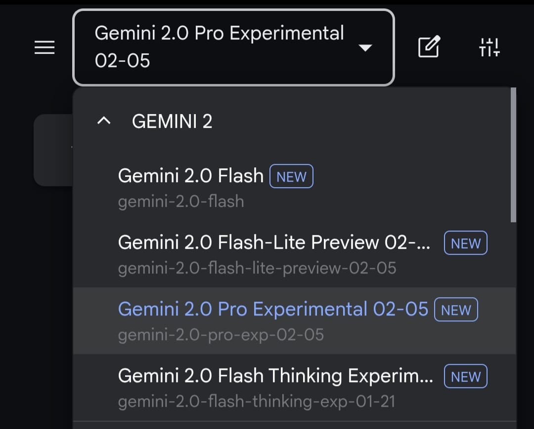 نماذج Gemini 2.0 المتاحة حاليًا على AI Studio