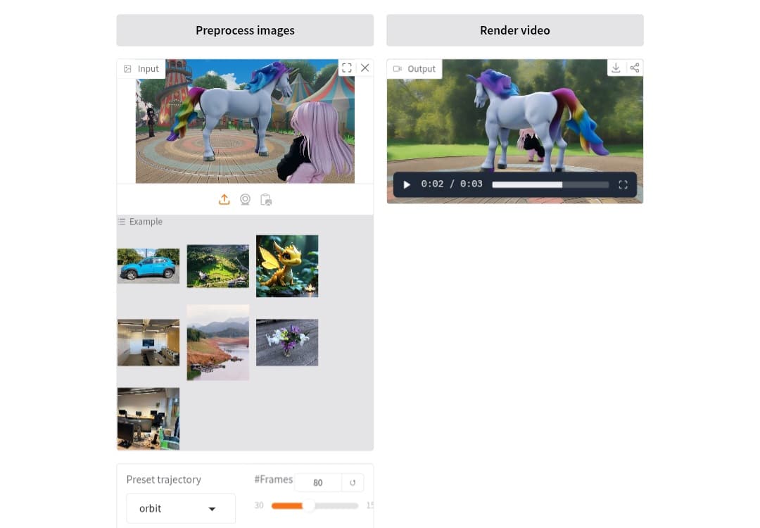 مثال عملي على نتيجة توليد فيديو 3D من صورة على HuggingFace
