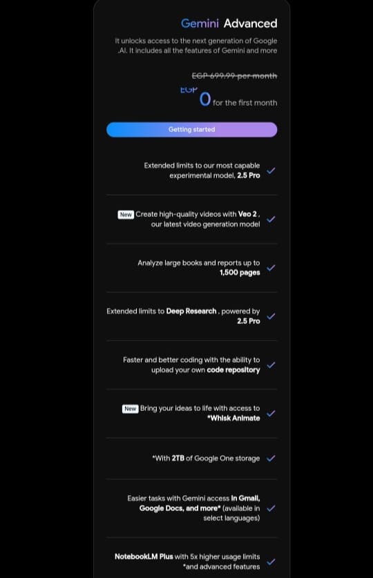 مزايا و سعر باقة Gemini Advanced مع ميزة الاستمتاع بالاستخدام المجاني خلال الشهر الأول 
