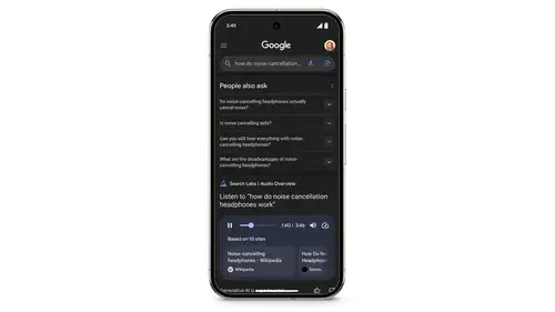 لقطة شاشة توضيحية لميزة Audio Overviews في Google Search Lab