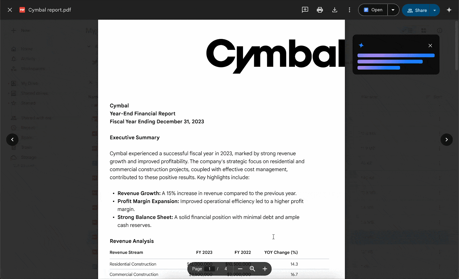 مثال توضيحي على ميزة PDF summary cards في Google Drive