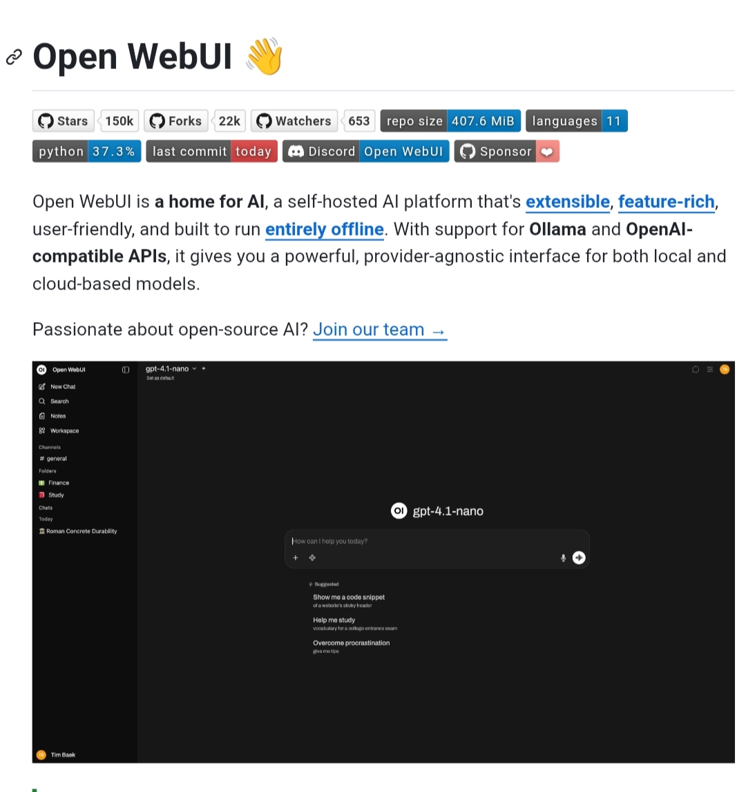 واجهة منصة Open WebUI لإدارة النماذج المحلية والدردشة بالذكاء الاصطناعي عبر خادم محلي